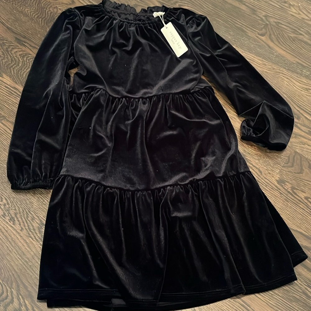 girls tiered black velvet dress